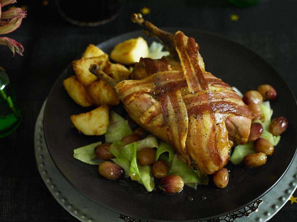 Roast pheasant with grapes and sweetheart cabbage | Sainsbury`s Magazine