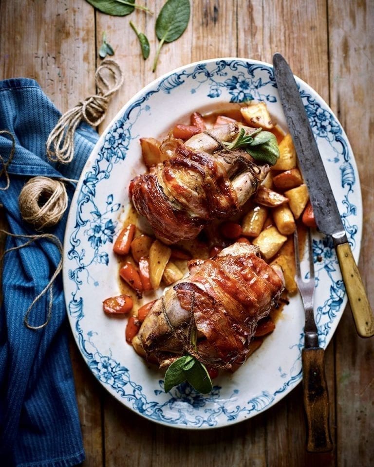 Brined roast pheasant with sage, pancetta and marsala gravy recipe | delicious. magazine