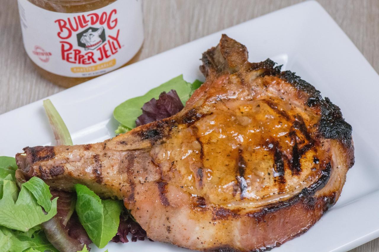Honey Brined and Grilled Pork Chops with Pepper Jelly — The Bayou Belle